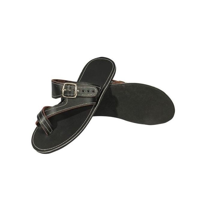 Phoelix Fashions Men’s Black Leather Buckle Sandals – All-Day Comfort & Timeless Style.