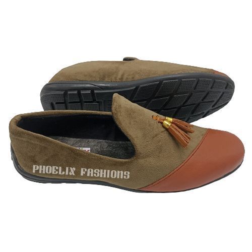 GREEN/BROWN - Elegant Unisex AFRICAN Ankara Loafers/NATURAL RUBBER SOLE SHOES.
