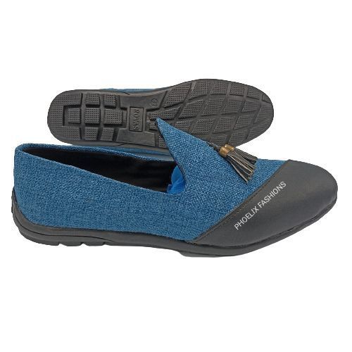 BLUE/BLACK - Elegant Unisex AFRICAN Ankara Loafers/NATURAL RUBBER SOLE SHOES.