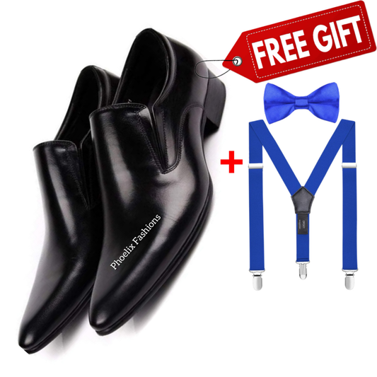 Pure Leather Official Shoes + Free Bow Tie and Suspender