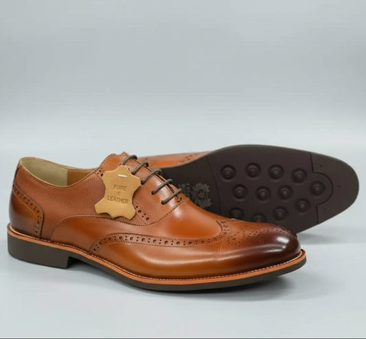 Franco Bannatti Pure Leather Wingtip Brogue Oxfords – Brown / Tan Cognac