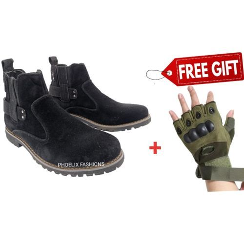 Black Official Suede Boots + FREE TACTICAL GLOVES.