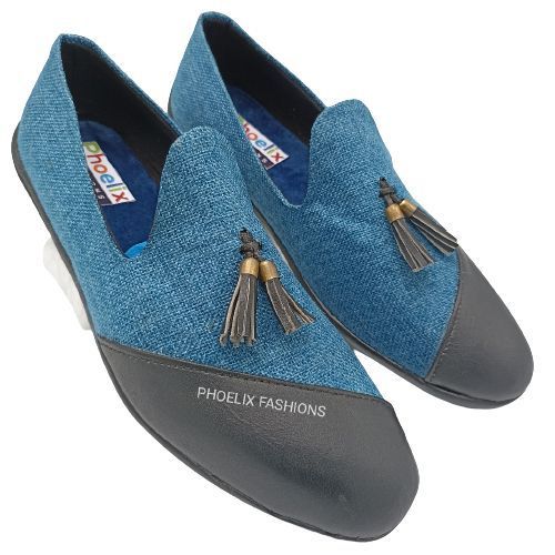 BLUE/BLACK - Elegant Unisex AFRICAN Ankara Loafers/NATURAL RUBBER SOLE SHOES.