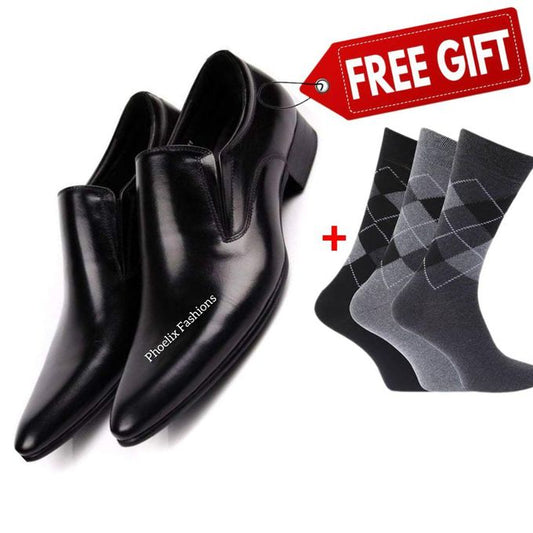 Pure Leather Slip-on Leather Official Shoes + Free Pair of Socks