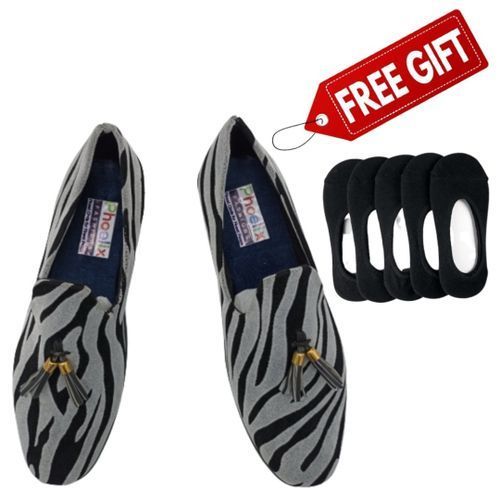 WHITE/BLACK Elegant Unisex AFRICAN Ankara Loafer + FREE PAIR OF INVISIBLE SOCKS.