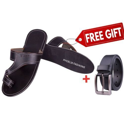 Men Open Leather African Slip-On Sandals + FREE LEATHER BELT.