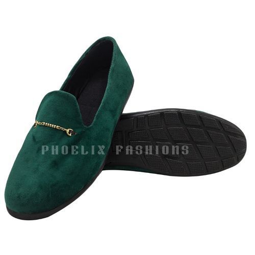Green Velvet Nice-fit Unisex Ankara Loafers.