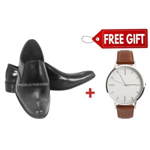 ELEGANT ETHIOPIAN LEATHER OFFICIAL SHOES + FREE WRIST WATCH.