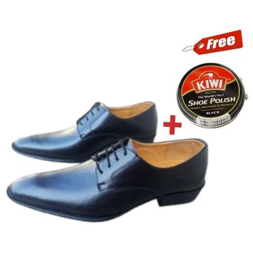 Men Black Elegant Ethiopian Leather Official Shoes + FREE POLISH