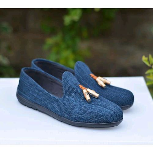 Denim-blue Men's African Ankara Loafer.