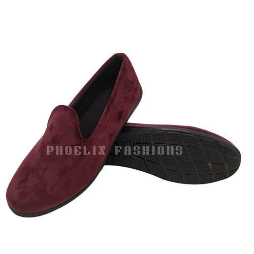 Maroon Velvet Nice-fit Unisex Ankara Loafers.