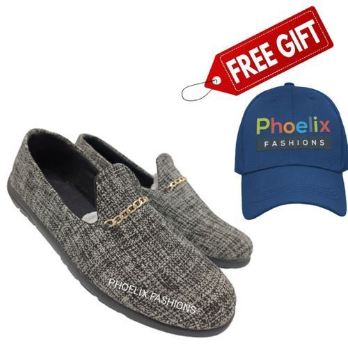 GREY - Elegant Unisex AFRICAN Ankara Loafers + FREE PHOELIX FASHIONS BRANDED CAP