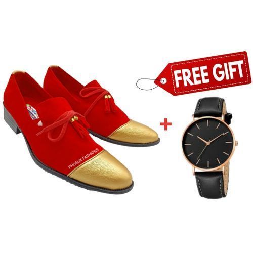 Elegant Designer Ankara Casual / Wedding Shoes + FREE WRIST WATCH.
