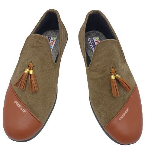 GREEN/BROWN - Elegant Unisex AFRICAN Ankara Loafers/NATURAL RUBBER SOLE SHOES.