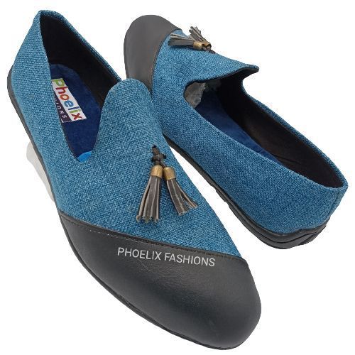 BLUE/BLACK - Elegant Unisex AFRICAN Ankara Loafers/NATURAL RUBBER SOLE SHOES.