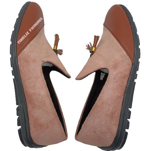 BEIGE/BROWN - Elegant Unisex AFRICAN Ankara Loafers/NATURAL RUBBER SOLE SHOES.
