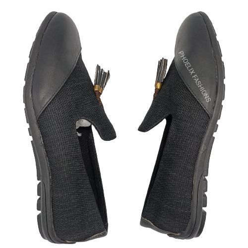 BLACK - Elegant Unisex AFRICAN Ankara Loafers/NATURAL RUBBER SOLE SHOES.