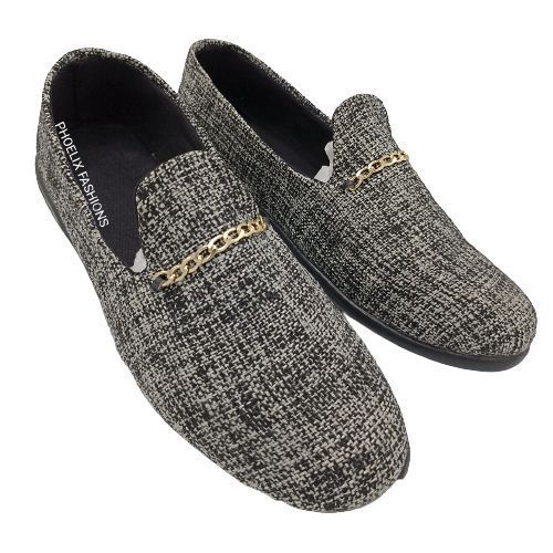 GREY - Elegant Unisex AFRICAN Ankara Loafers + FREE PHOELIX FASHIONS BRANDED CAP