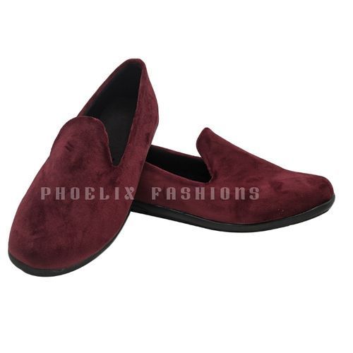 Maroon Velvet Nice-fit Unisex Ankara Loafers.