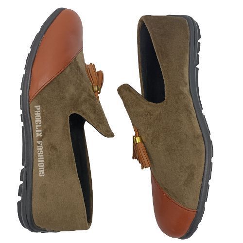 GREEN/BROWN - Elegant Unisex AFRICAN Ankara Loafers/NATURAL RUBBER SOLE SHOES.