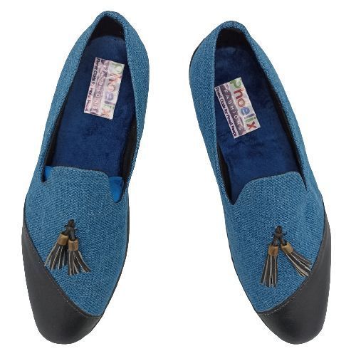 BLUE/BLACK - Elegant Unisex AFRICAN Ankara Loafers/NATURAL RUBBER SOLE SHOES.