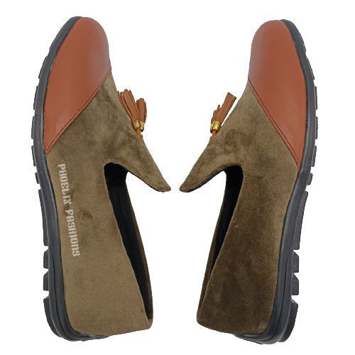GREEN/BROWN - Elegant Unisex AFRICAN Ankara Loafers/NATURAL RUBBER SOLE SHOES.