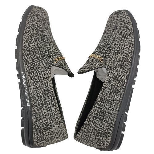 GREY - Elegant Unisex AFRICAN Ankara Loafers + FREE PAIR OF INVISIBLE SOCKS.