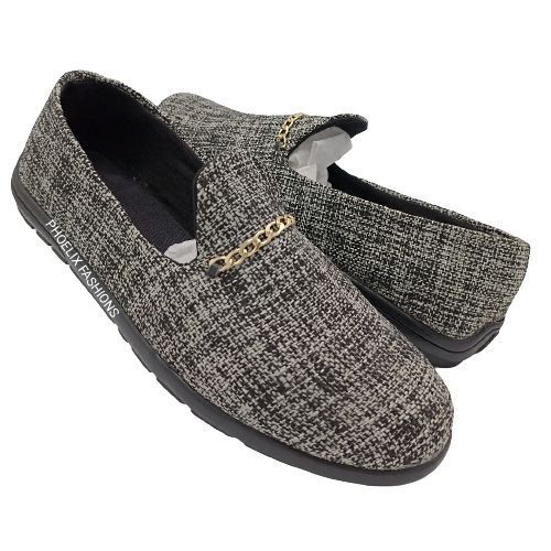 GREY - Elegant Unisex AFRICAN Ankara Loafers + FREE PURE LEATHER WALLET.