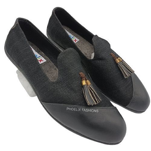 BLACK - Elegant Unisex AFRICAN Ankara Loafers/NATURAL RUBBER SOLE SHOES.