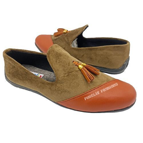 GREEN/BROWN - Elegant Unisex AFRICAN Ankara Loafers/NATURAL RUBBER SOLE SHOES.