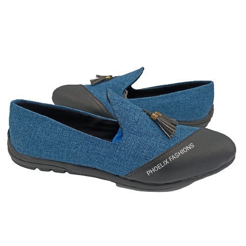 BLUE/BLACK - Elegant Unisex AFRICAN Ankara Loafers/NATURAL RUBBER SOLE SHOES.