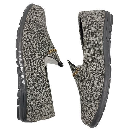 GREY - Elegant Unisex AFRICAN Ankara Loafers + FREE PAIR OF SOCKS.