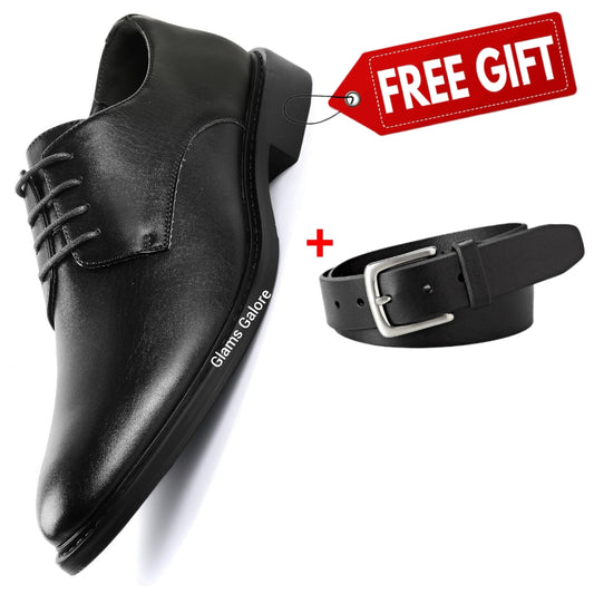Black Laced Leather Official Shoes + Free Belt