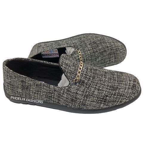 GREY - Elegant Unisex AFRICAN Ankara Loafers + FREE PHOELIX FASHIONS BRANDED CAP