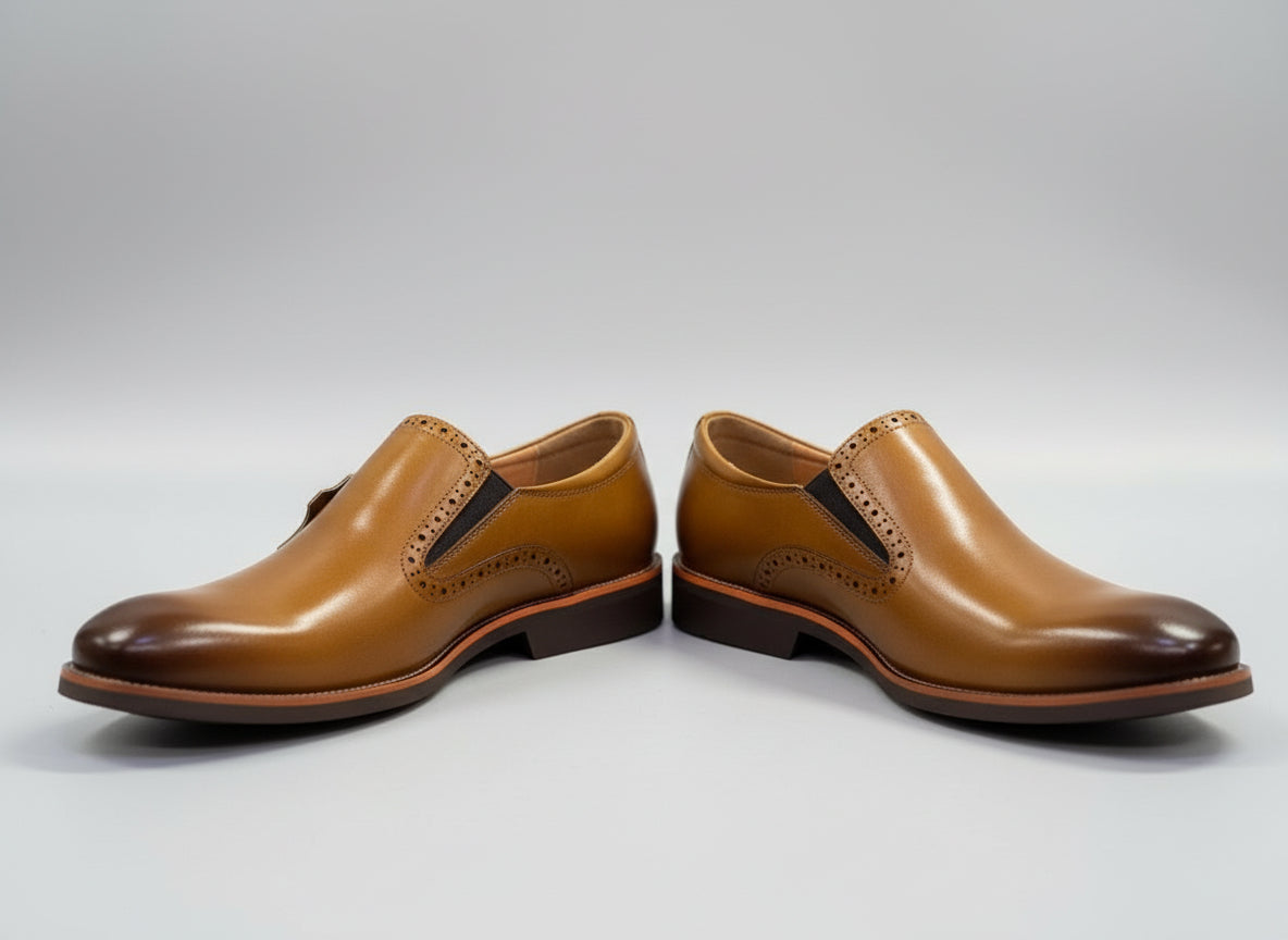 Franco Bannatti Pure Leather Perforated-Slip Loafers – Tan / Black