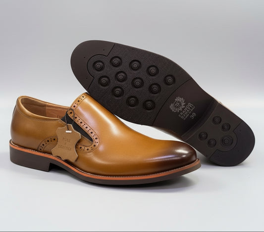 Franco Bannatti Pure Leather Perforated-Slip Loafers – Tan / Black