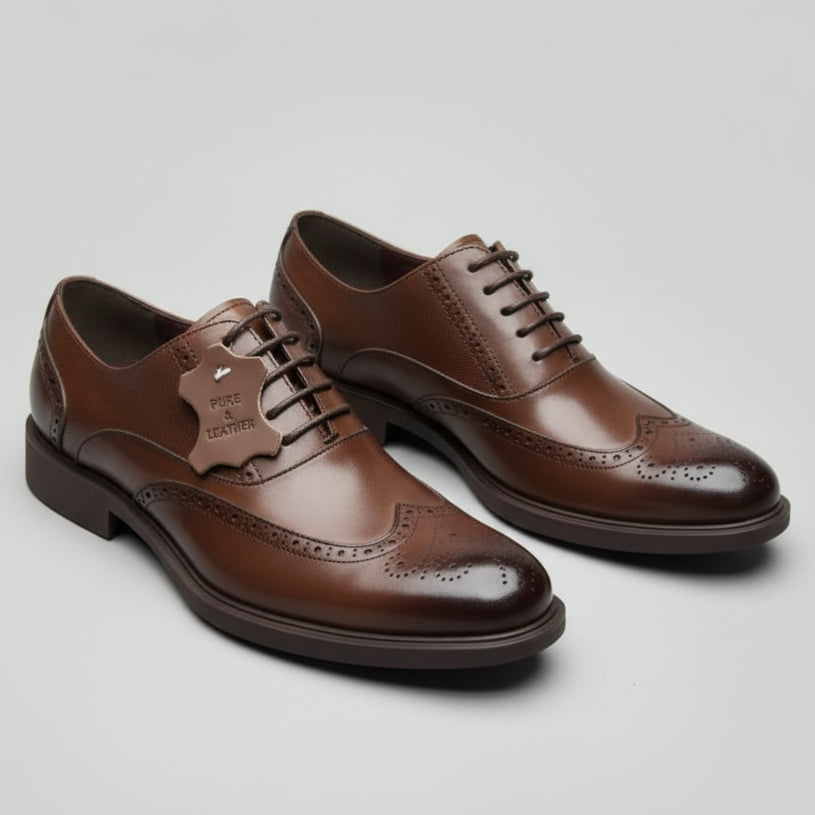 Franco Bannatti Pure Leather Wingtip Brogue Oxfords – Brown / Tan Cognac