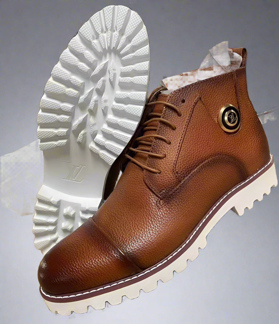 Pure Leather LV Official Boots For Men With Light Rubber Soles
